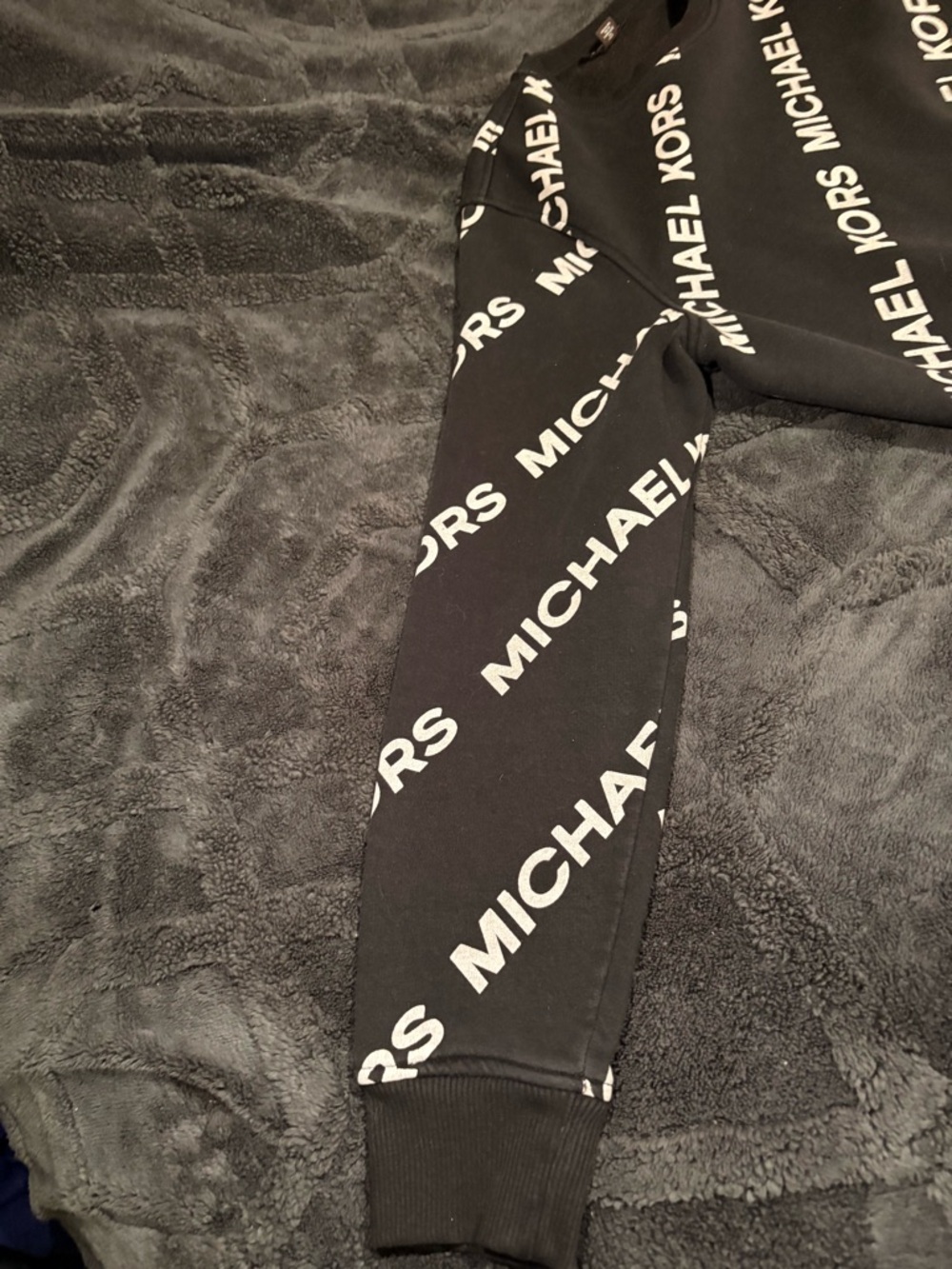 Michael Kors Black Crewneck Sweater with White Diagonal Logo Text - Picture 3 of 3